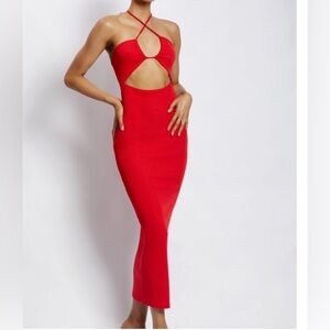 Meshki ribbed drawstring midi dress